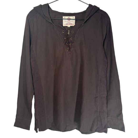 NWT Celtic Fusion Brown Lace Up Hooded Top Small Pagan Clothing - Picture 2 of 9